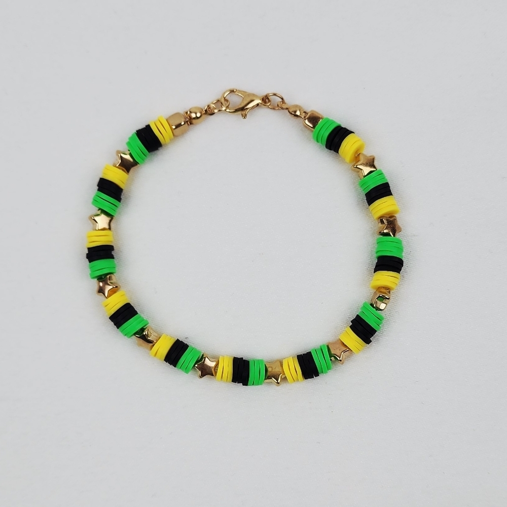 Handmade Black Green And Yellow Star Bracelet